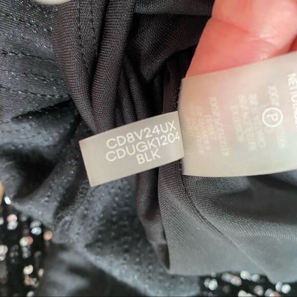 Calvin Klein Sleeveless Sequin Sheath Dress Scooped Back Black Silver 2 Mini Y2K - Picture 8 of 10